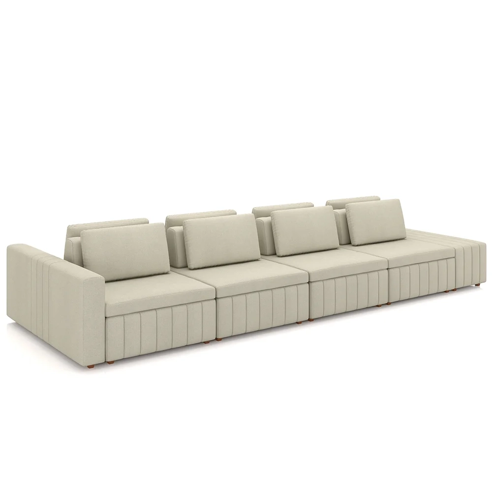 Sofá Ilha e Puff Sala Living 465cm Siesta Z32 Linho Areia    - Mpozenato