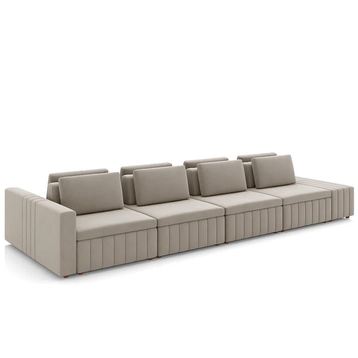 Sofá Ilha e Puff Sala Living 465cm Siesta Z32 Veludo Bege  - Mpozenato