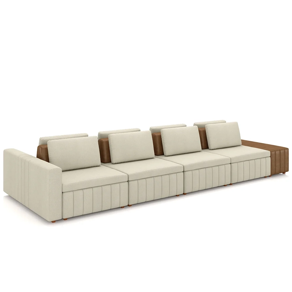 Sofá Ilha e Puff Sala Living 505cm Siesta Z32 Linho Areia/Marrom - Mpozenato