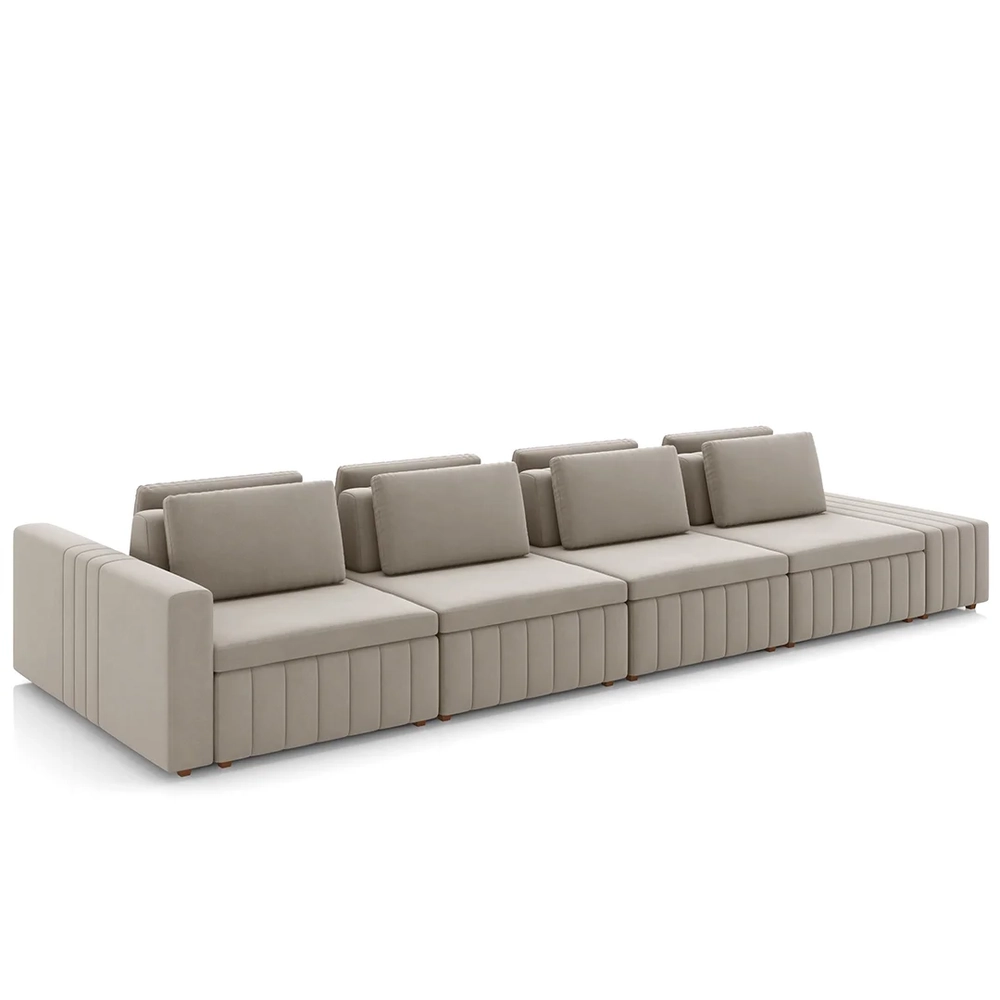 Sofá Ilha e Puff Sala Living 505cm Siesta Z32 Veludo Bege  - Mpozenato