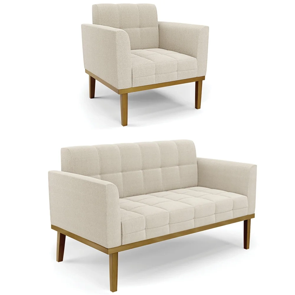 Namoradeira e Poltrona Base Madeira Castanho Ana Boucle Bege - Ibiza