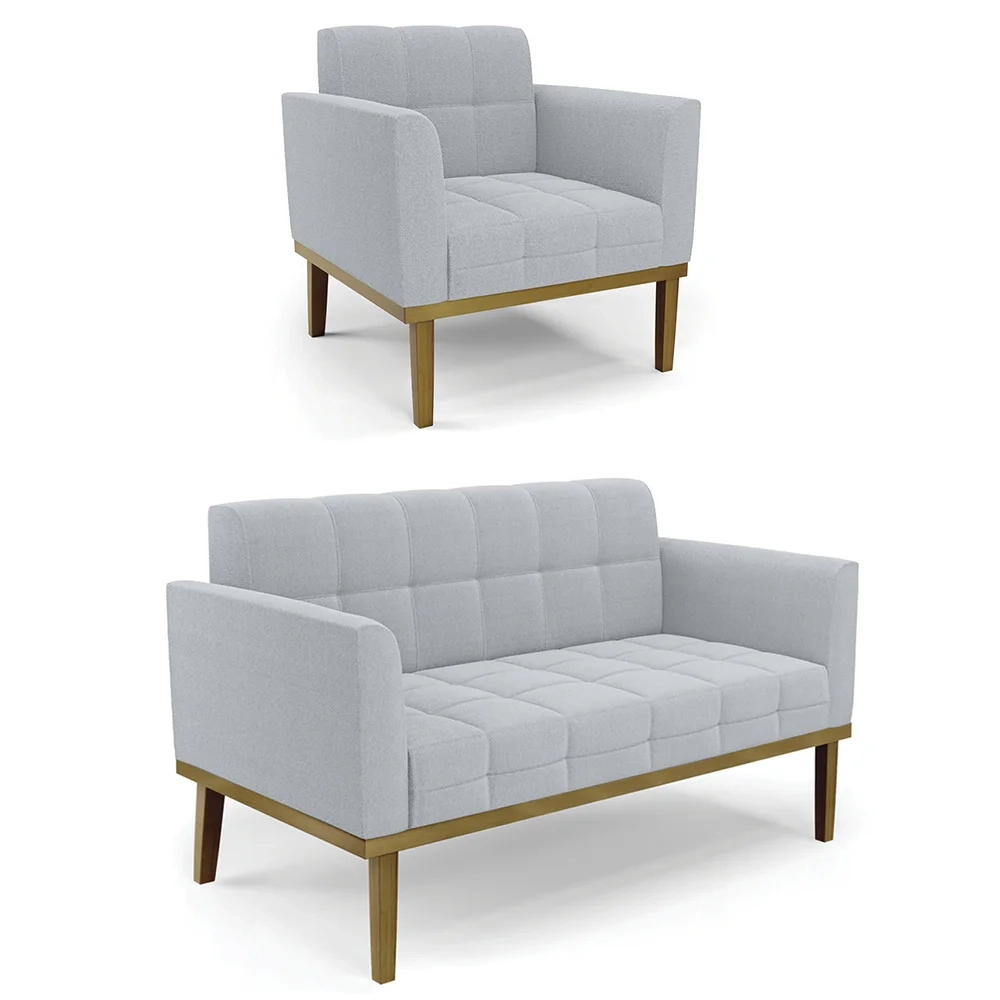 Namoradeira e Poltrona Base Madeira Castanho Ana Boucle Cinza - Ibiza