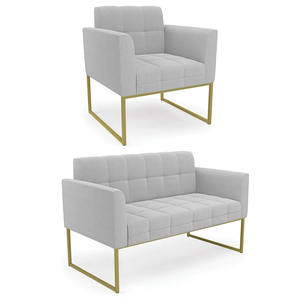 Namoradeira e Poltrona Industrial Dourado Ana Boucle Cinza - Ibiza