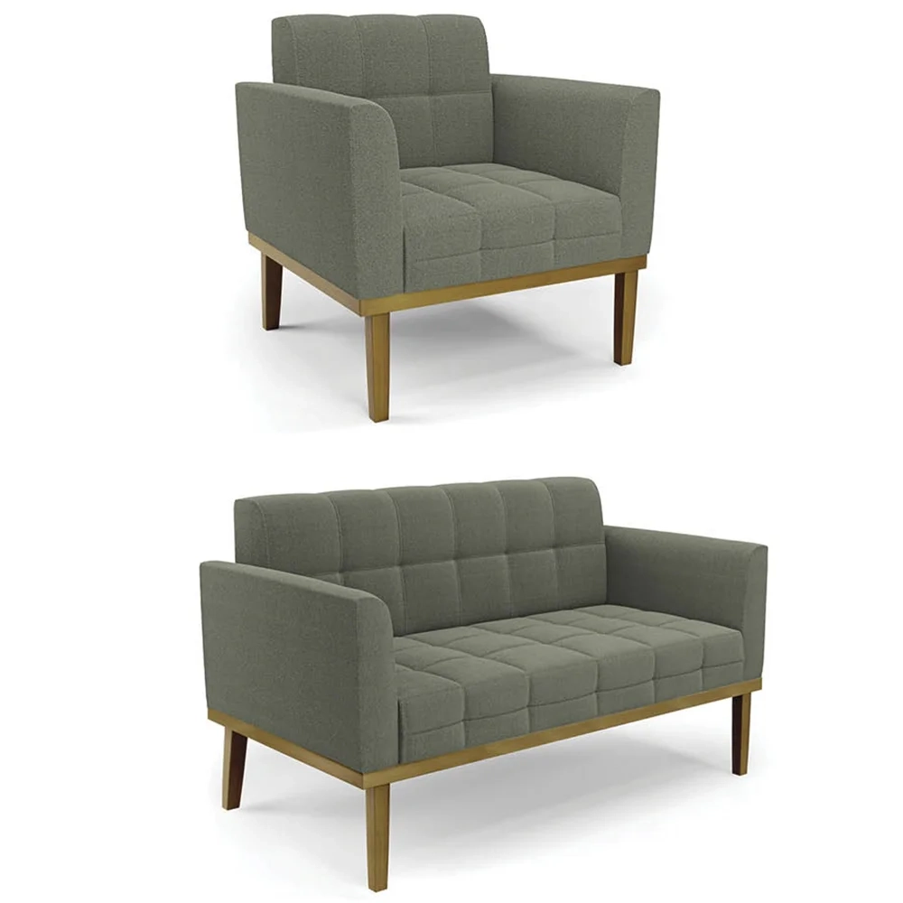 Namoradeira e Poltrona Base Madeira Castanho Ana Boucle Menta - Ibiza