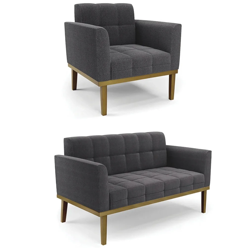 Namoradeira e Poltrona Base Madeira Castanho Ana Boucle Grafite - Ibiza