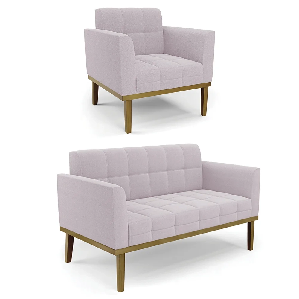 Namoradeira e Poltrona Base Madeira Castanho Ana Boucle Rosê - Ibiza