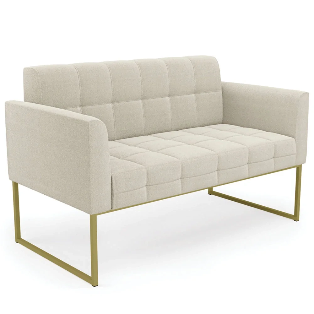 Sofá Namoradeira Base Industrial Dourado Ana Boucle Bege - Ibiza