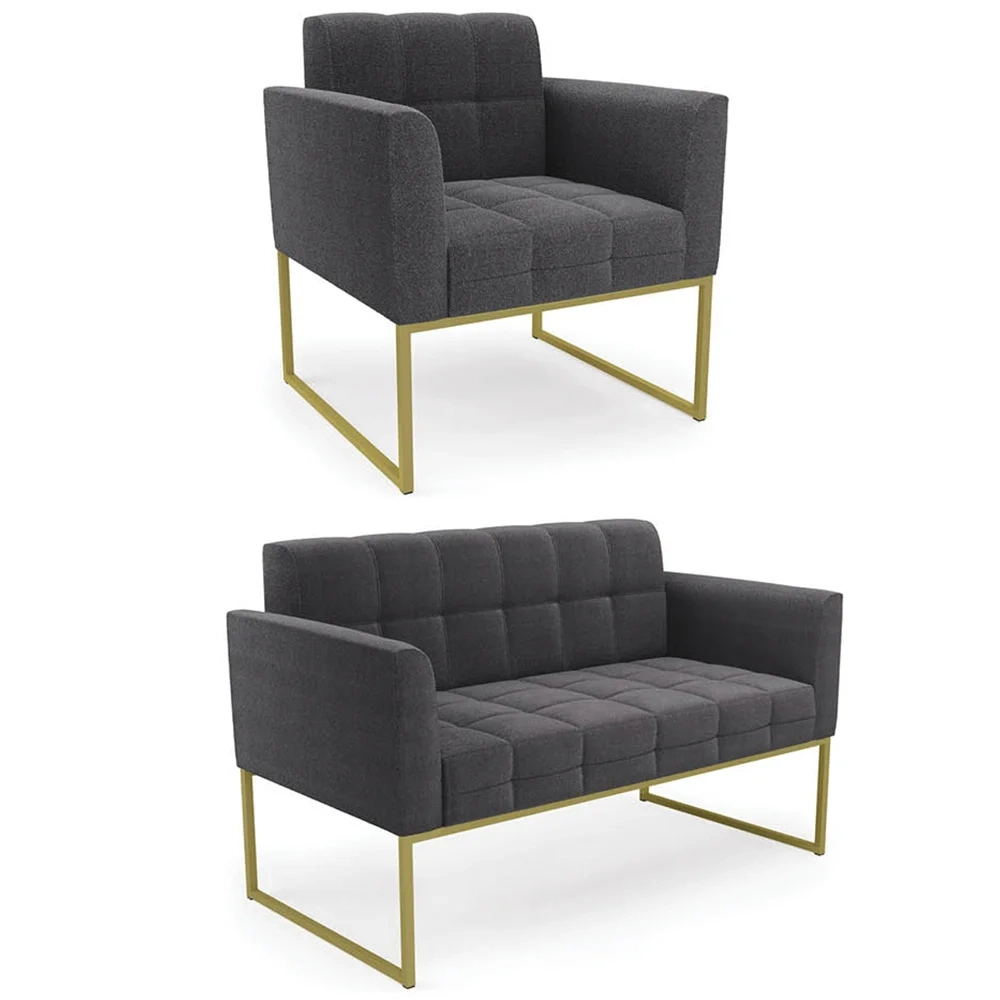 Namoradeira e Poltrona Industrial Dourado Ana Boucle Grafite - Ibiza