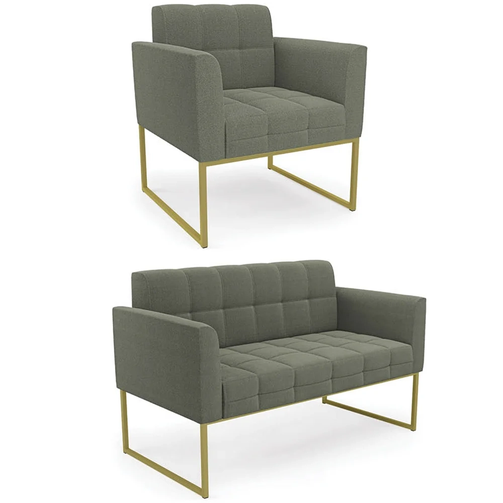 Namoradeira e Poltrona Industrial Dourado Ana Boucle Menta - Ibiza