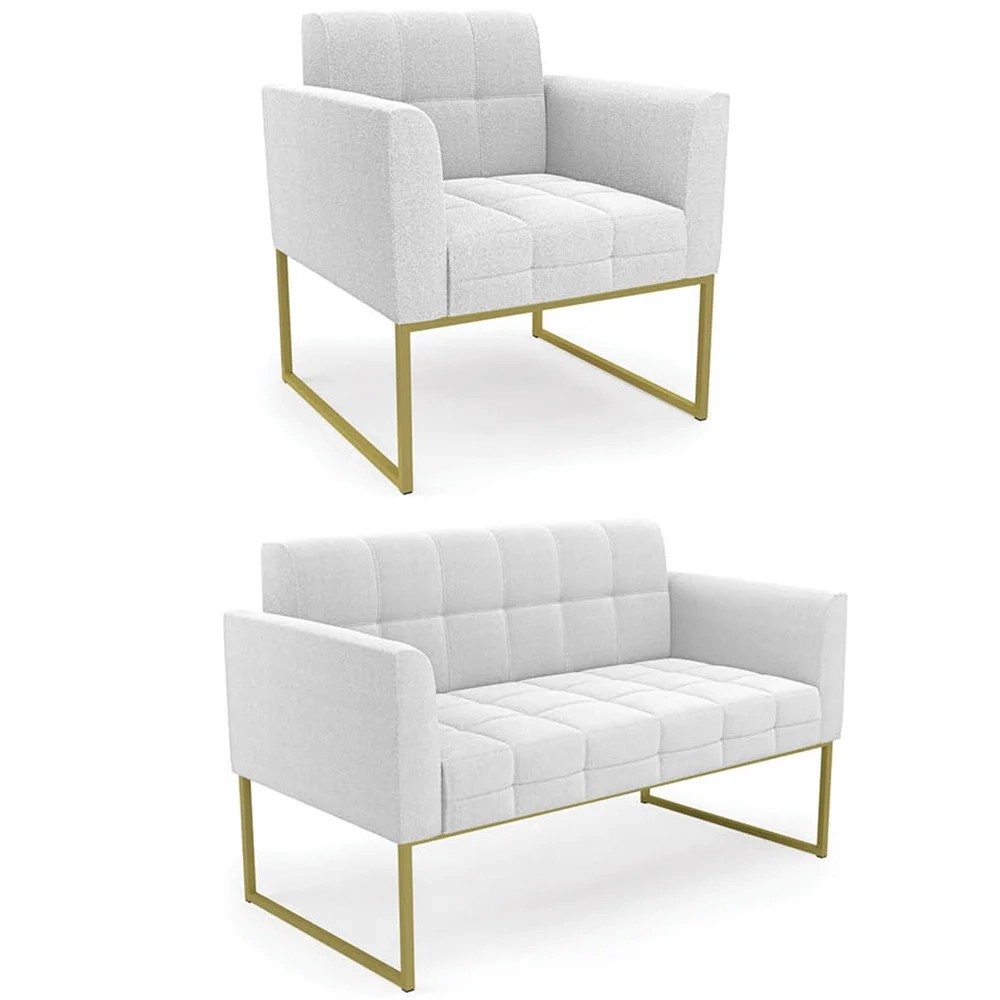 Namoradeira e Poltrona Industrial Dourado Ana Boucle Off - Ibiza