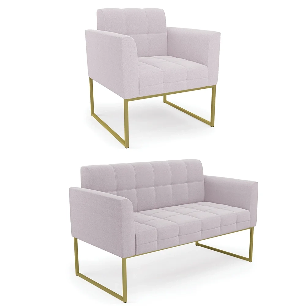 Namoradeira e Poltrona Industrial Dourado Ana Boucle Rosê - Ibiza