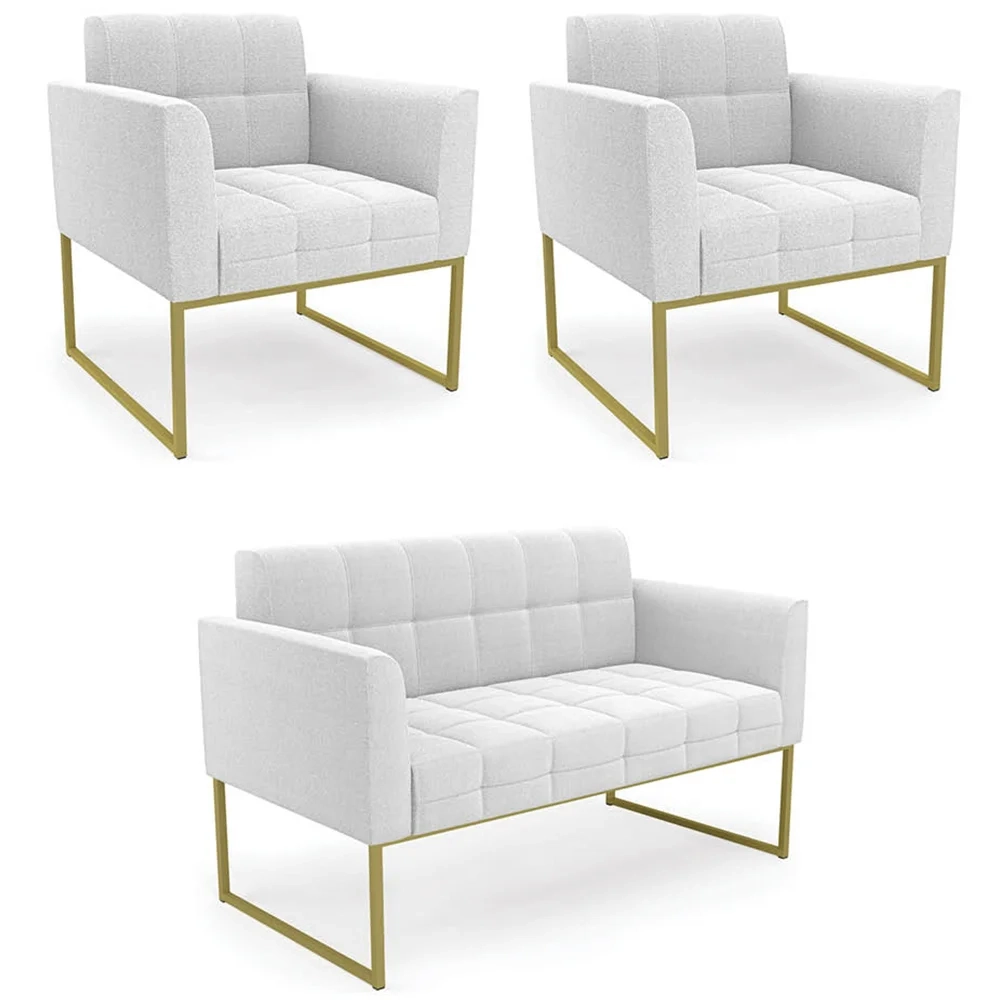 Namoradeira e 2 Poltronas Industrial Dourado Ana Boucle Off - Ibiza