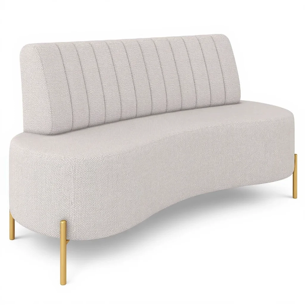 Sofá 2 Lugares 135cm Pés Aço Dourado Tamar Linho Bege Z08   - Mpozenato