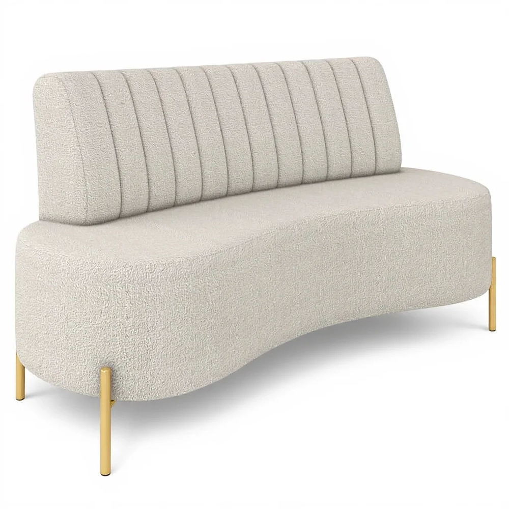 Sofá 2 Lugares 135cm Pés Aço Dourado Tamar Boucle Areia Z08 - Mpozenato