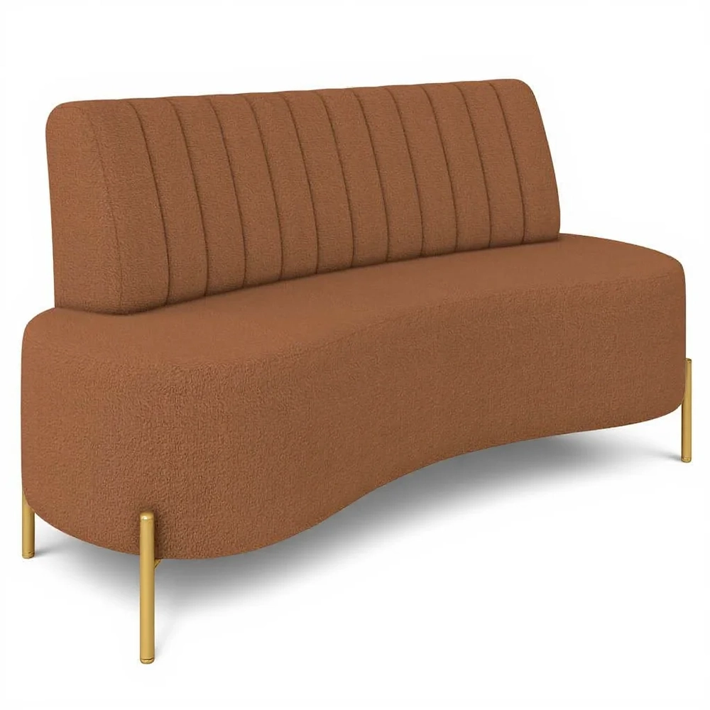 Sofá 2 Lugares 135cm Pés Aço Dourado Tamar Boucle Terracota Z08 - Mpozenato