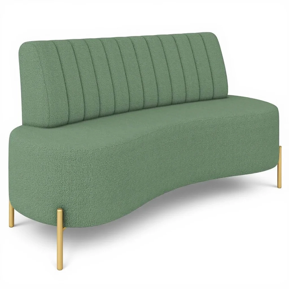 Sofá 2 Lugares 135cm Pés Aço Dourado Tamar Boucle Verde Z08 - Mpozenato