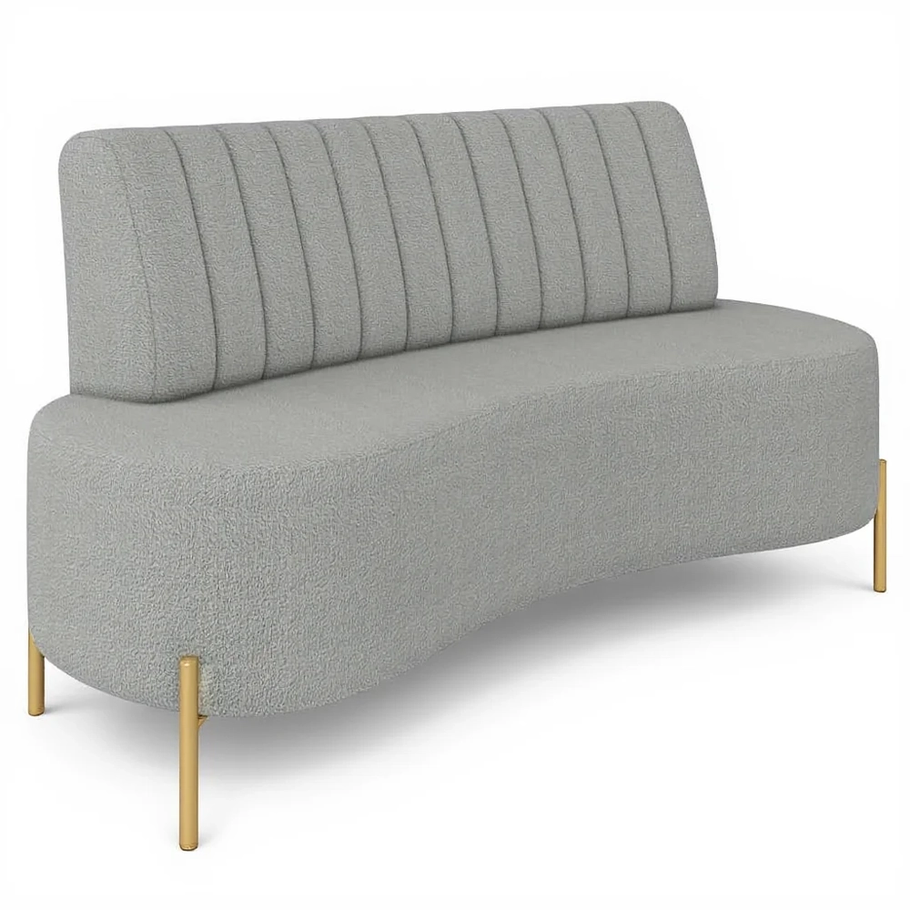 Sofá 2 Lugares 135cm Pés Aço Dourado Tamar Boucle Cinza Z08 - Mpozenato