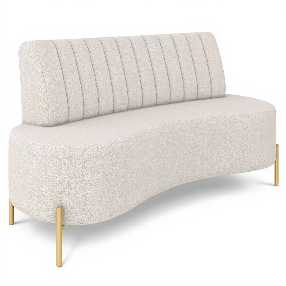 Sofá 2 Lugares 135cm Pés Aço Dourado Tamar Boucle Bege Z08  - Mpozenato