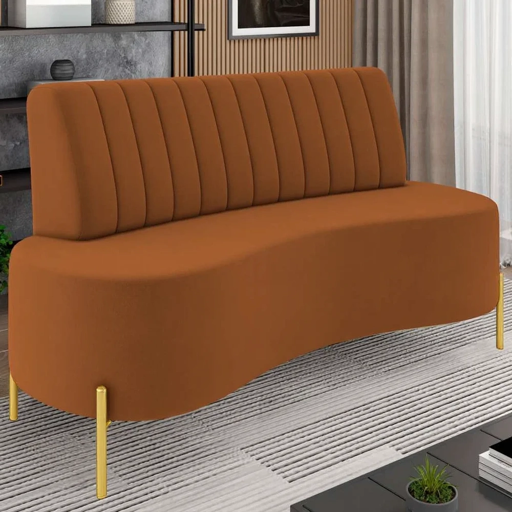 Sofá 2 Lugares 160cm Pés Aço Dourado Tamar Veludo Terracota Z08 - Mpozenato