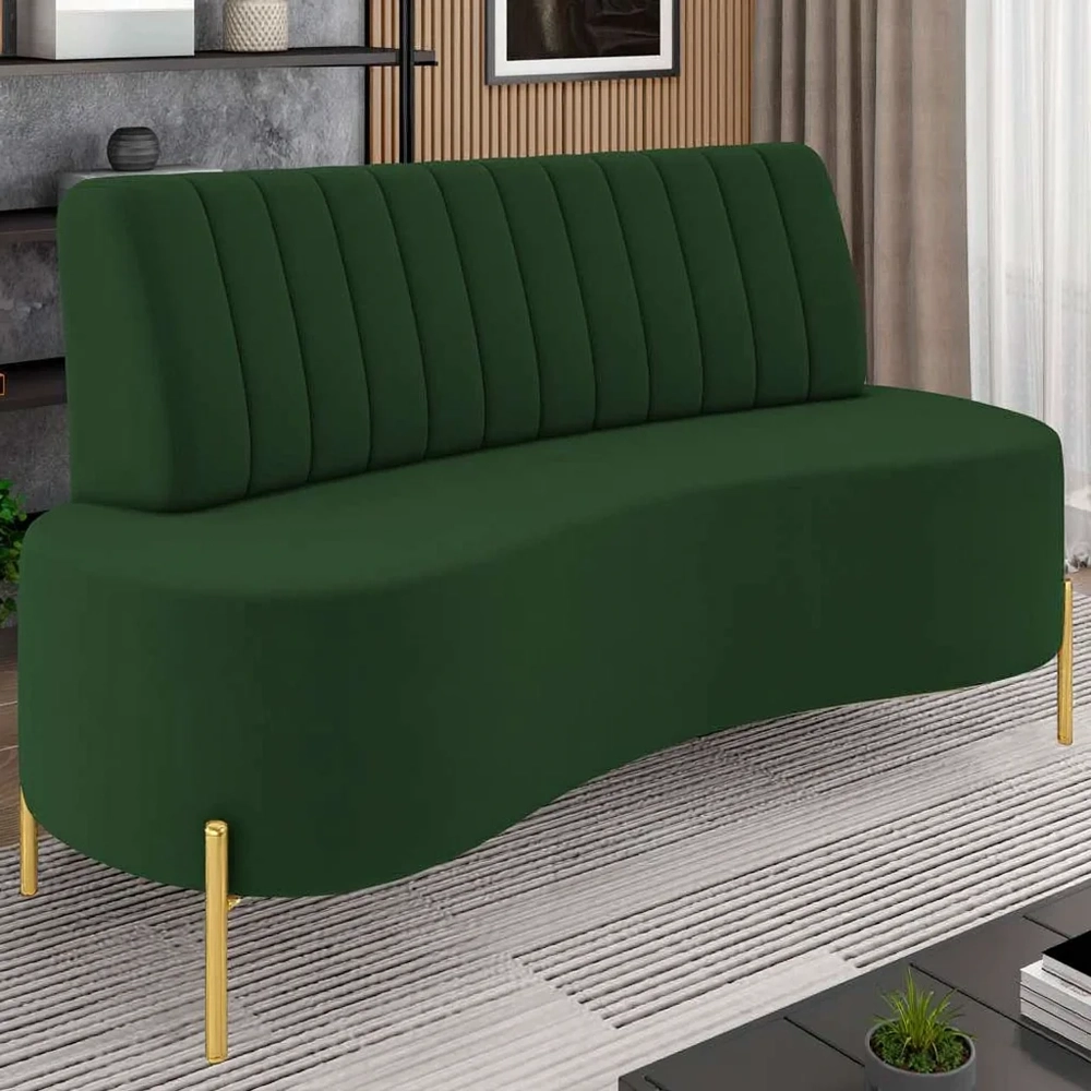 Sofá 2 Lugares 160cm Pés Aço Dourado Tamar Veludo Verde Z08 - Mpozenato