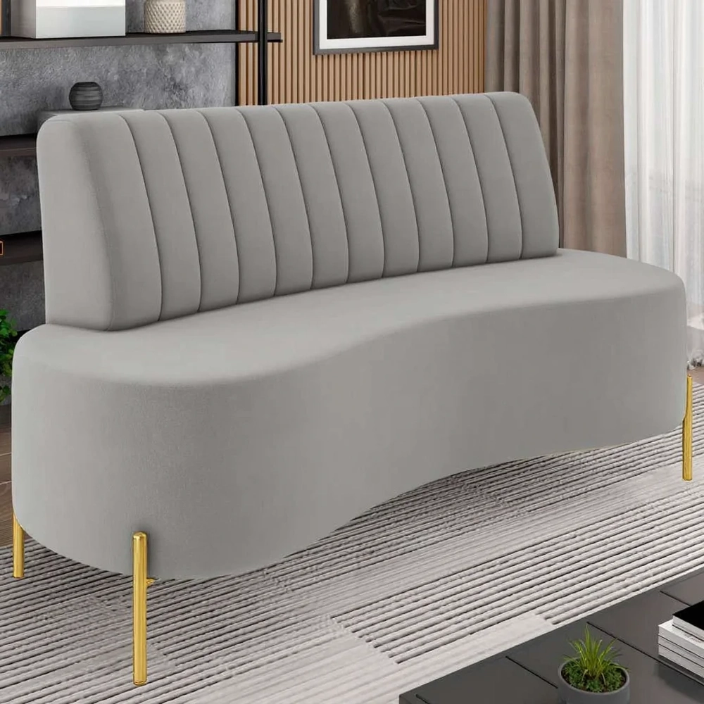 Sofá 2 Lugares 160cm Pés Aço Dourado Tamar Veludo Cinza Z08 - Mpozenato