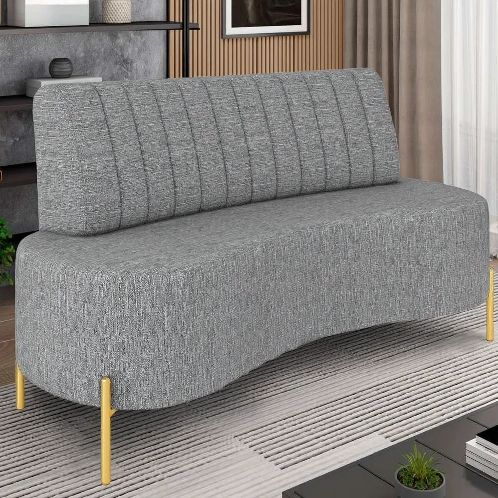 Sofá 2 Lugares 160cm Pés Aço Dourado Tamar Linho Cinza Z08  - Mpozenato