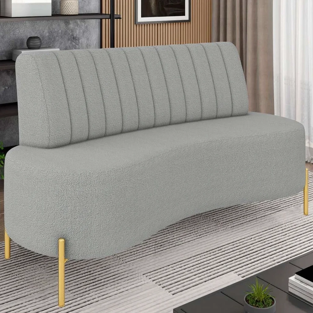 Sofá 2 Lugares 160cm Pés Aço Dourado Tamar Boucle Cinza Z08 - Mpozenato