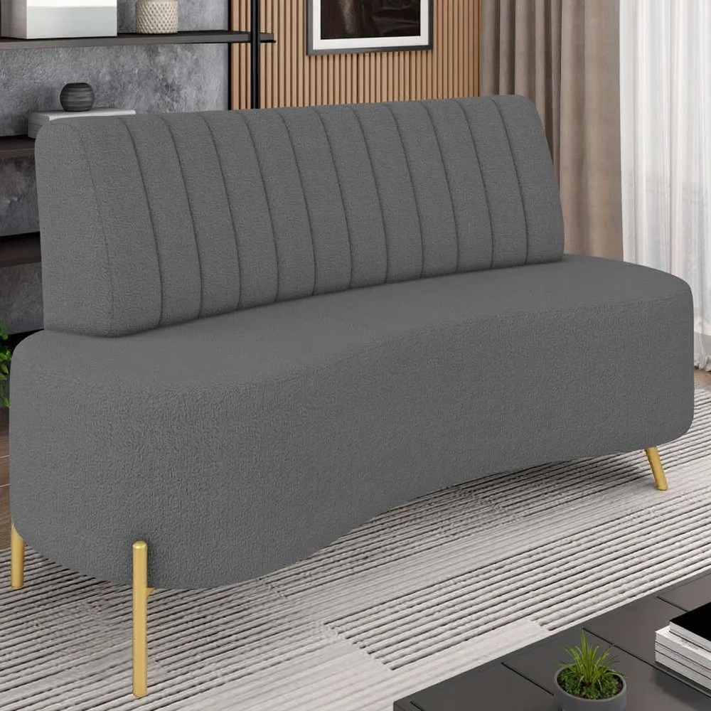 Sofá 2 Lugares 160cm Pés Aço Dourado Tamar Boucle Grafite Z08 - Mpozenato
