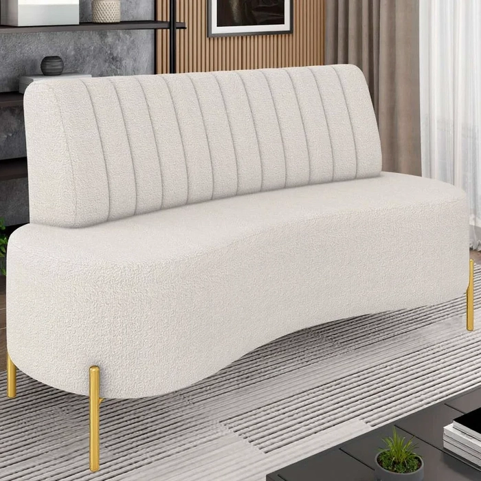 Sofá 2 Lugares 160cm Pés Aço Dourado Tamar Boucle Bege Z08  - Mpozenato