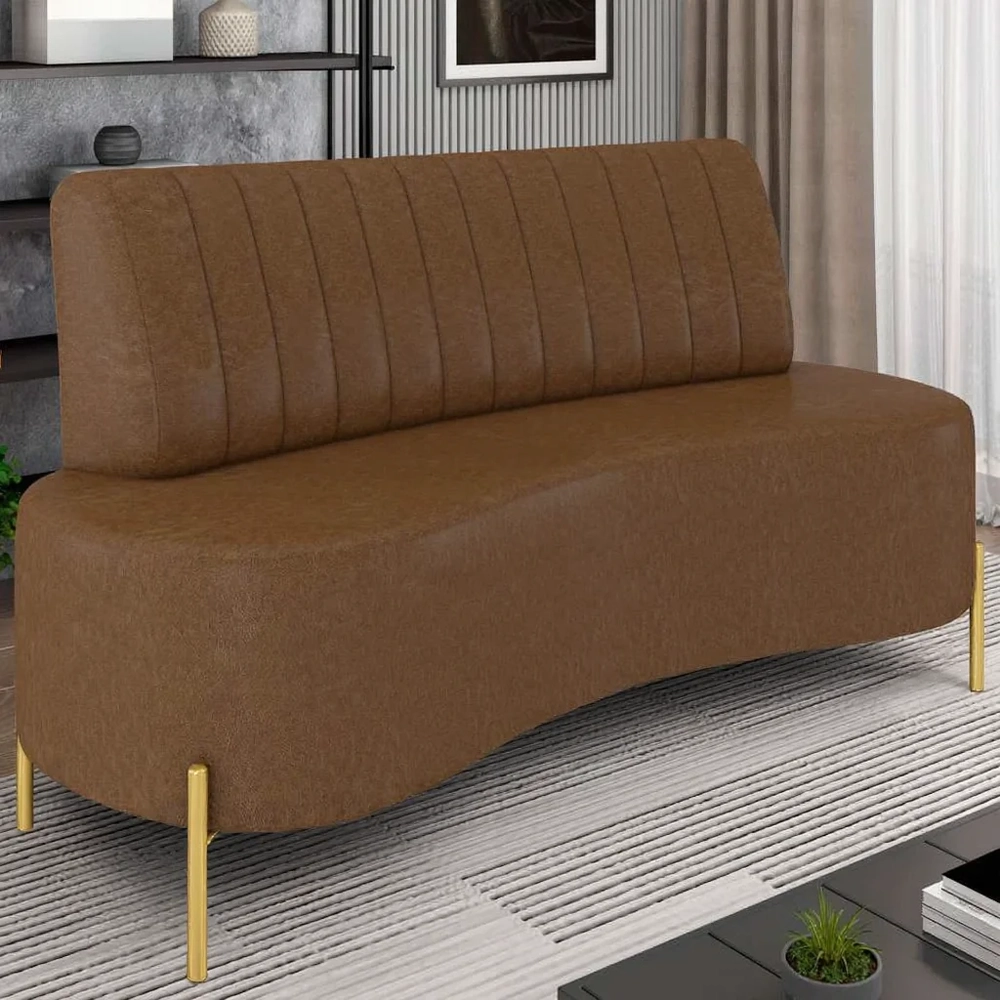 Sofá 2 Lugares 160cm Pés Aço Dourado Tamar Sintético Marrom Z08 - Mpozenato