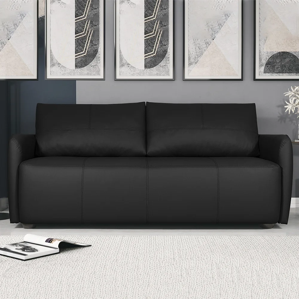 Sofá Living 3 Lugares Sala de Estar 220cm Virtus L07 Couro Preto - Mpozenato