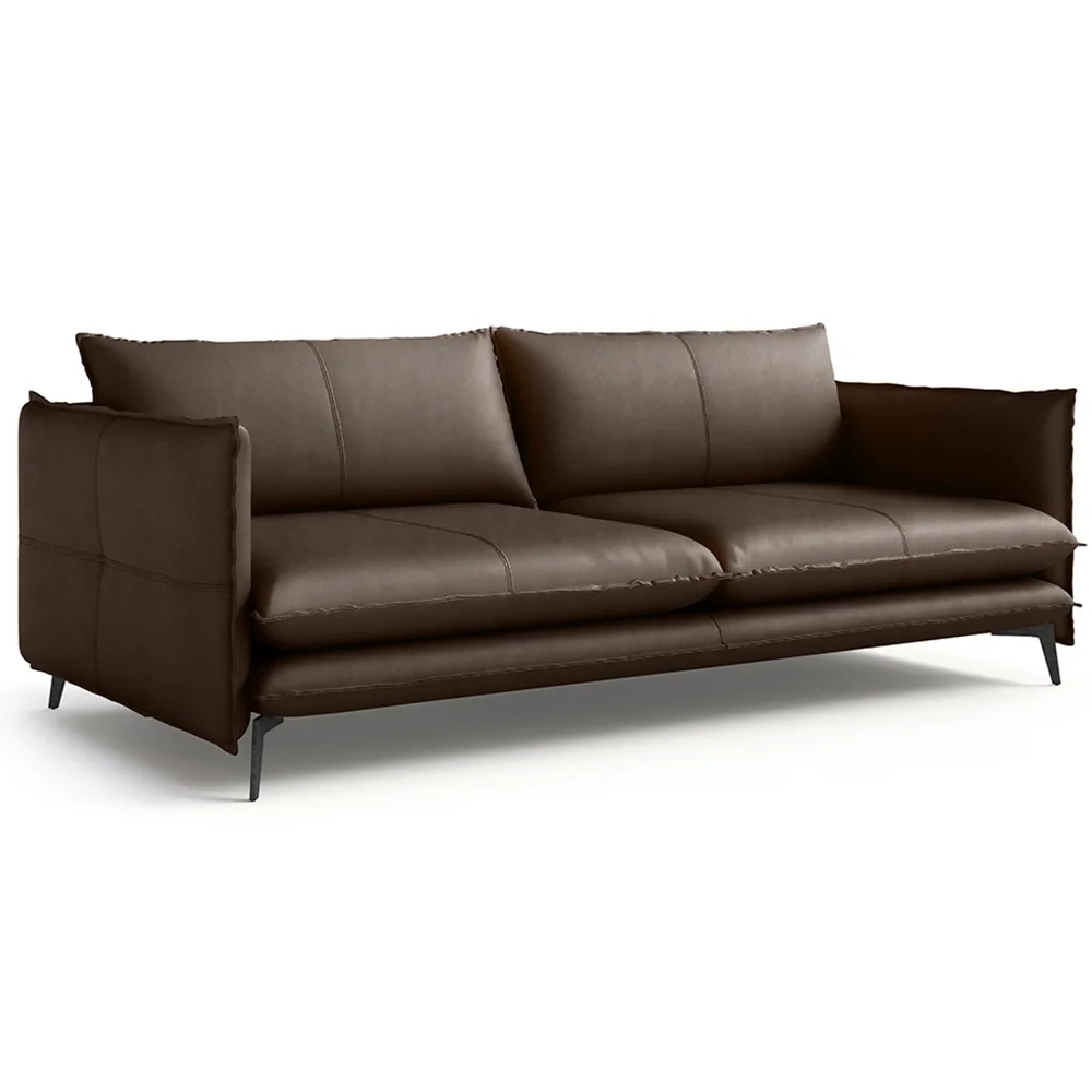 Sofá Living 3 Lugares para Sala de Estar 200cm Dojin L07 Couro Café - Mpozenato