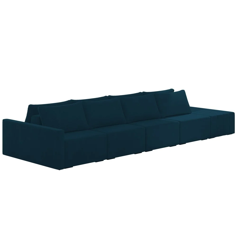 Sofá Ilha Modular com Puff para Sala Living 392cm Georgia Z08 Veludo Azul - Mpozenato