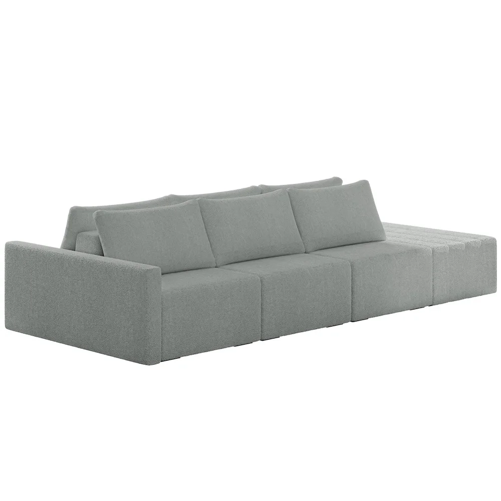 Sofá Ilha Modular com Puff para Sala Living 342cm Georgia Z08 Boucle Cinza Claro - Mpozenato