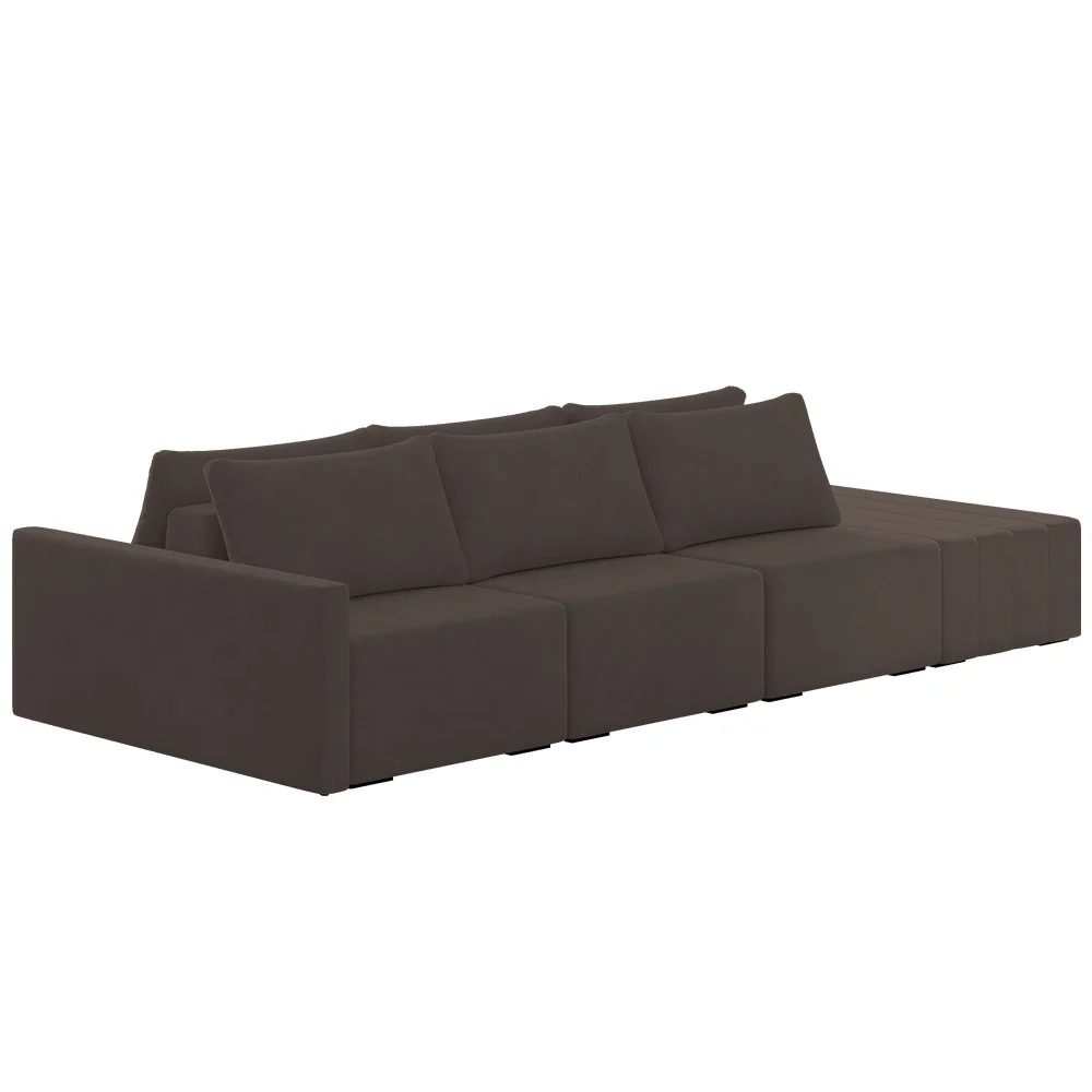 Sofá Ilha Modular com Puff para Sala Living 342cm Georgia Z08 Veludo Marrom - Mpozenato