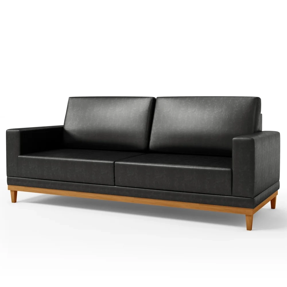 Sofá 3 Lugares 180cm Living Sala de Estar Kayrós D05 Sintético Preto - Mpozenato