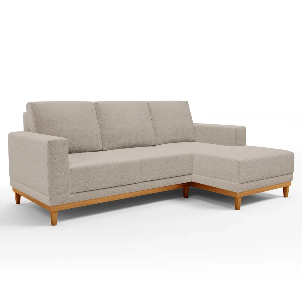 Sofá Living 200cm 3 Lugares Com Chaise Direito Kayrós D05 Boucle Bege - Mpozenato