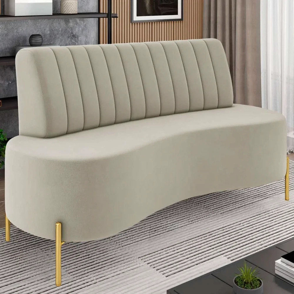 Sofá 2 Lugares 135cm Pés Aço Dourado Tamar Veludo Bege Z08  - Mpozenato