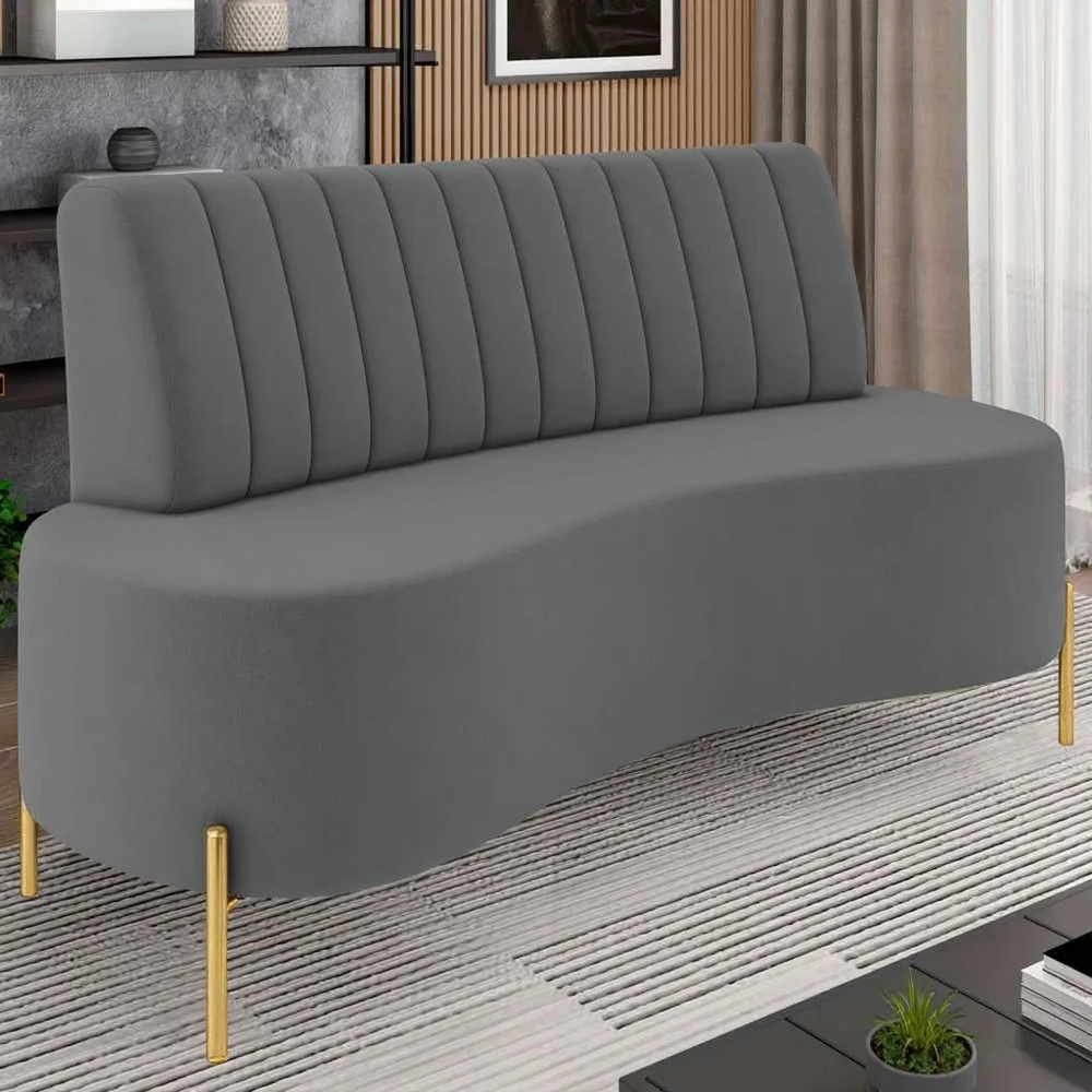 Sofá 2 Lugares 135cm Pés Aço Dourado Tamar Veludo Grafite Z08 - Mpozenato