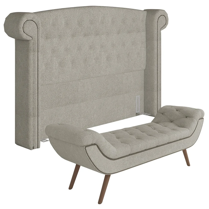 Cabeceira Cama Box King 195cm Provença e Recamier Veneto Z37 Boucle Cru - Mpozenato
