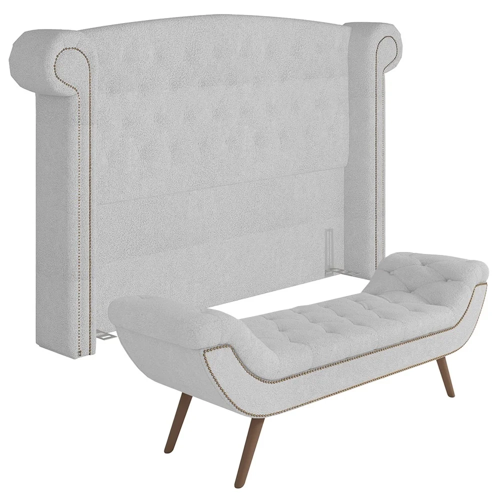 Cabeceira Cama Box King 195cm Provença e Recamier Veneto Z37 Boucle Branco - Mpozenato