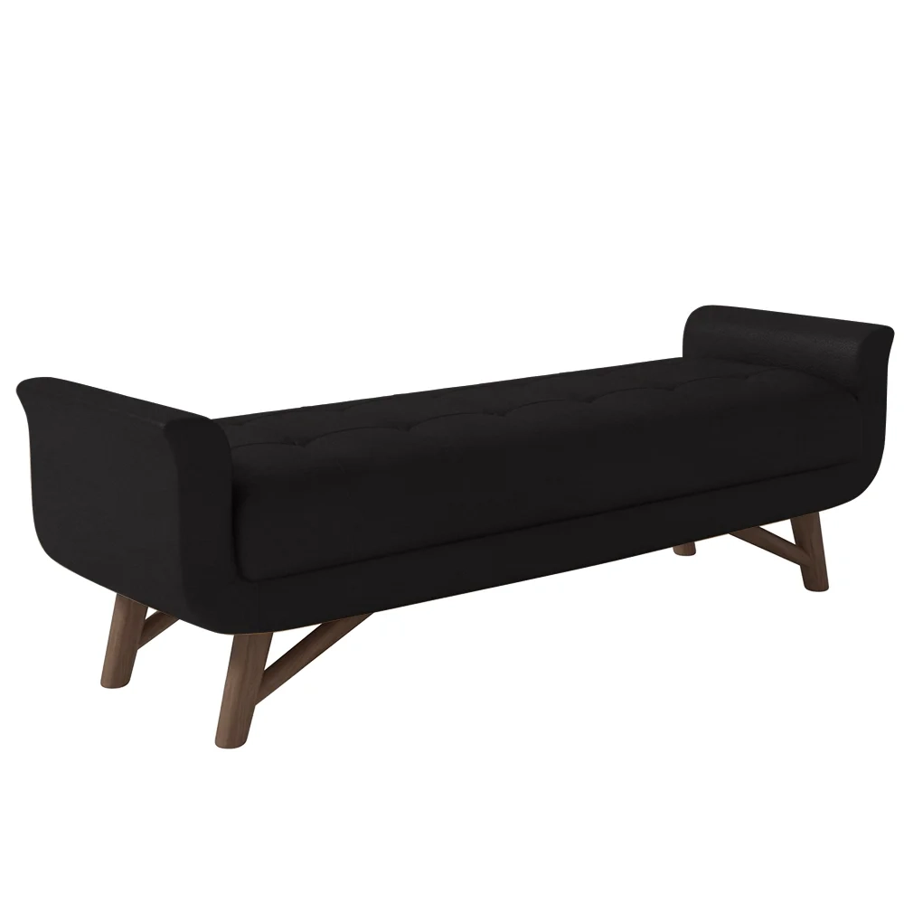 Puff Recamier Calçadeira 140cm Base Madeira Neville Z37 Sintético Preto - Mpozenato