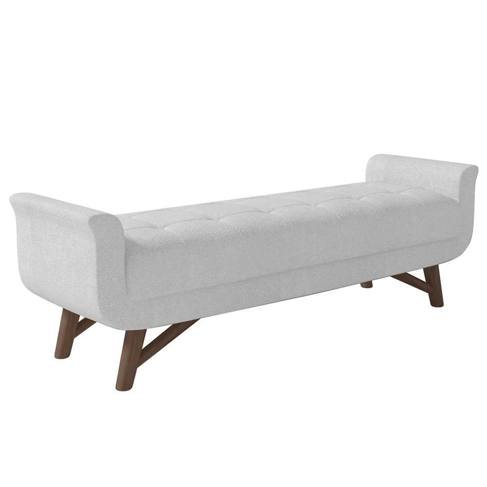 Puff Recamier Calçadeira 160cm Base Madeira Neville Z37 Boucle Branco - Mpozenato
