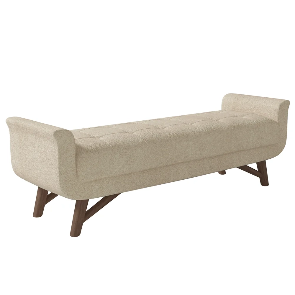 Puff Recamier Calçadeira 195cm Base Madeira Neville Z37 Boucle Bege - Mpozenato