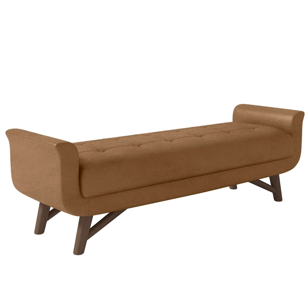 Puff Recamier Calçadeira 195cm Base Madeira Neville Z37 Sintético Caramelo - Mpozenato