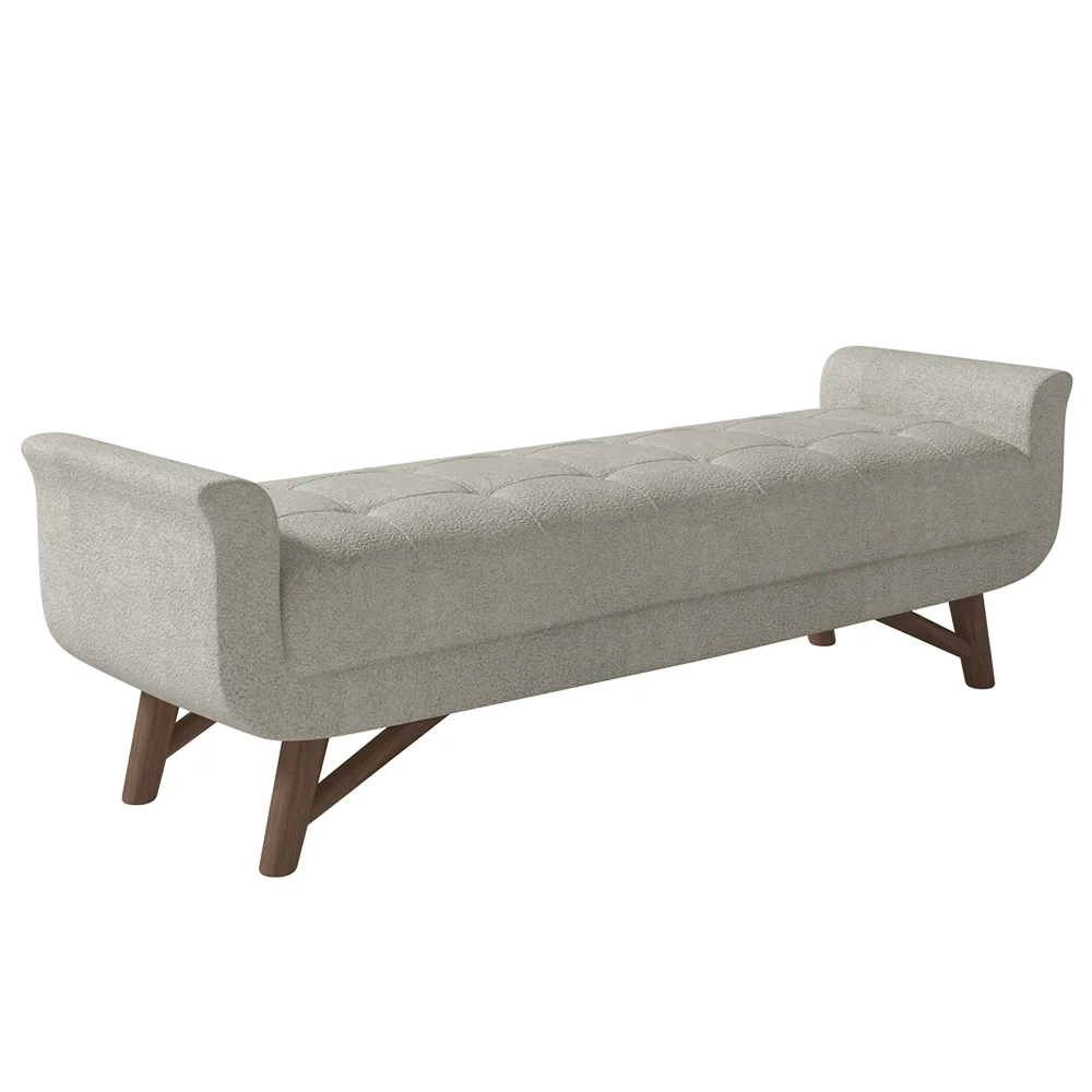 Puff Recamier Calçadeira 195cm Base Madeira Neville Z37 Boucle Cru - Mpozenato