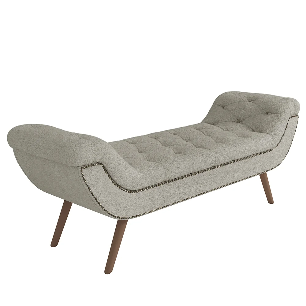 Puff Recamier Calçadeira 140cm Pés Palito Madeira Venêto Z37 Boucle Cru - Mpozenato