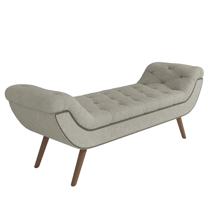 Puff Recamier Calçadeira 160cm Pés Palito Madeira Venêto Z37 Boucle Cru - Mpozenato