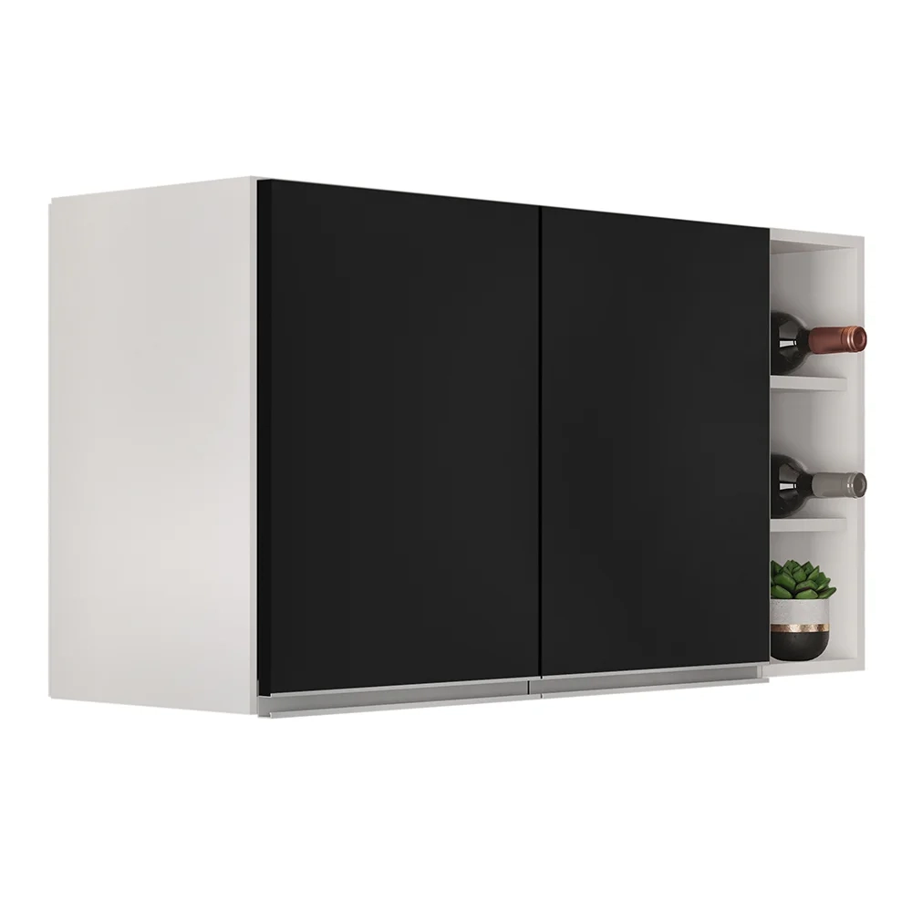 Armário de Cozinha Aéreo Califórnia 100cm e Nicho Garrafeiro Branco/Preto - Lumil
