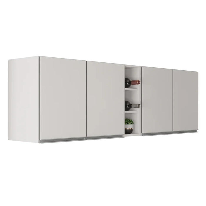 Armário de Cozinha Aéreo Califórnia 180cm Kit 2 com Nicho Adega Branco - Lumil